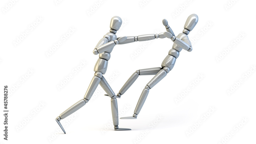 two wooden men fighting isolated on white background two wooden men fighting isolated on white background