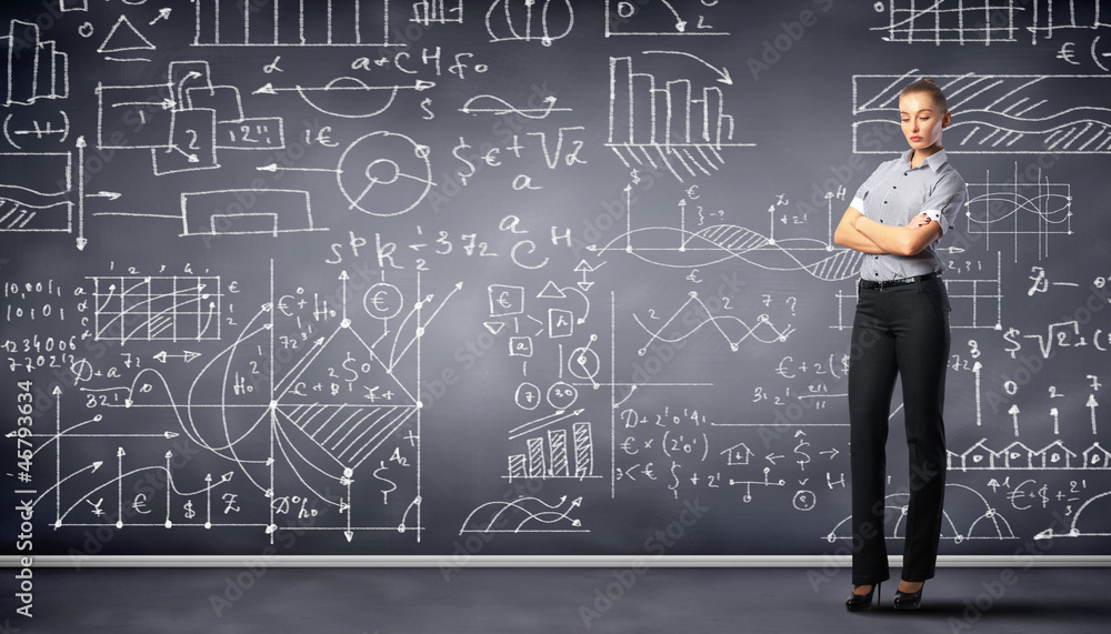 Business person against the blackboard Business person against the blackboard