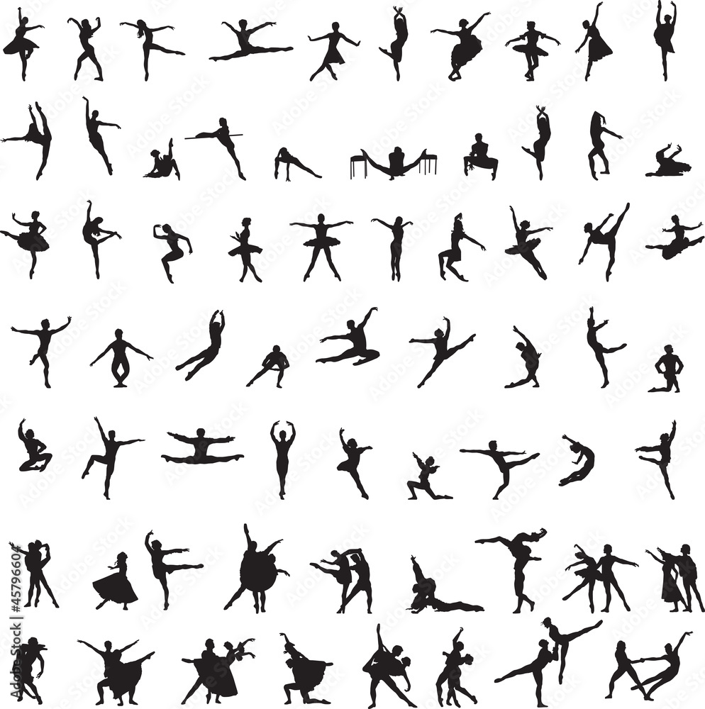 set of silhouettes of ballet dancers
