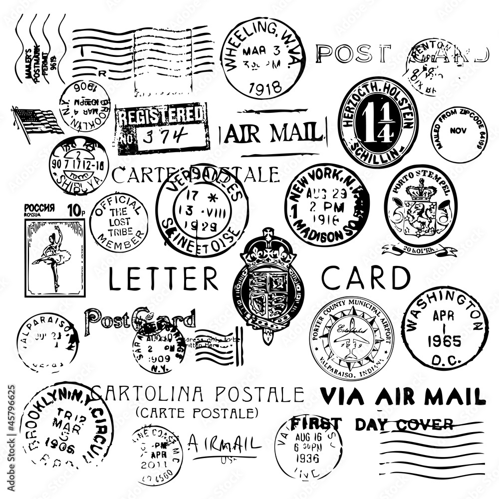 Air Mail Vintage Stamps - obrazy, fototapety, plakaty 