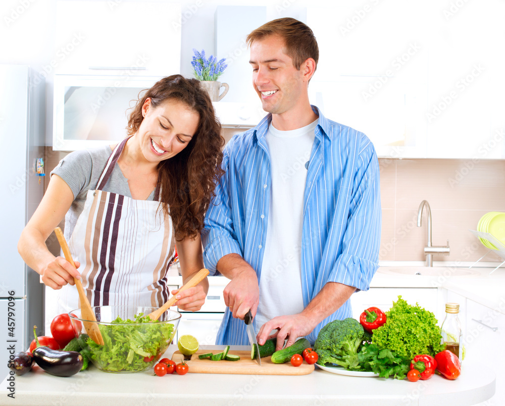 Happy Couple Cooking Together. Dieting. Healthy Food