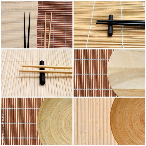 set of six chopstick and bamboo images, useful as business cards