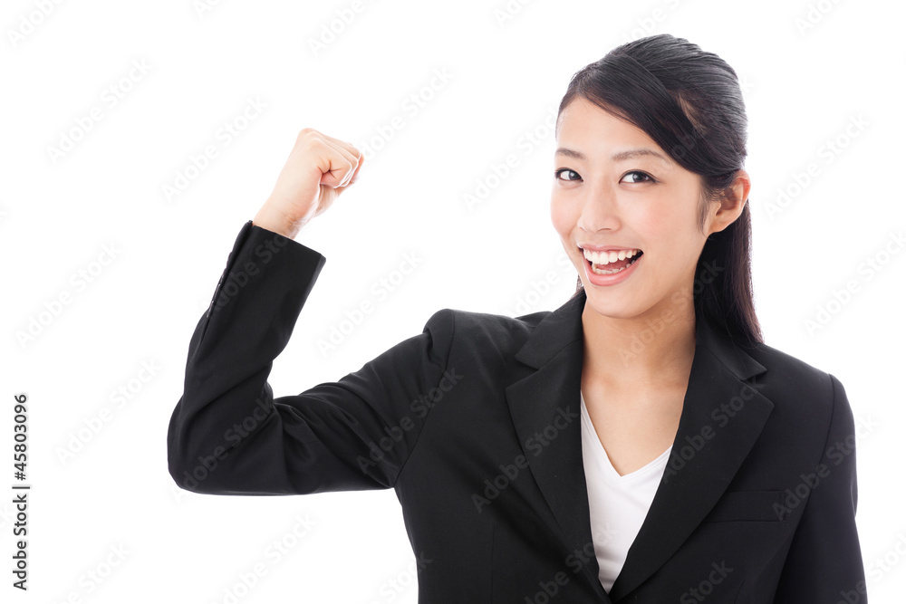 asian businesswoman showing muscle onwhite background asian businesswoman showing muscle onwhite background