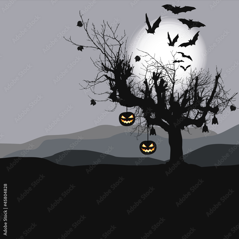 Halloween background - scary tree in full moon