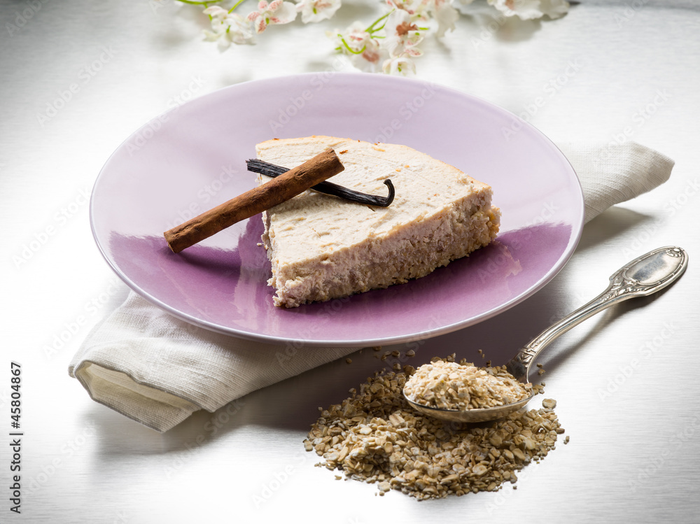 cheese cake with oat flakes cinnamon and vanilla