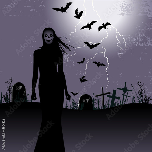 Halloween background with woman ghost