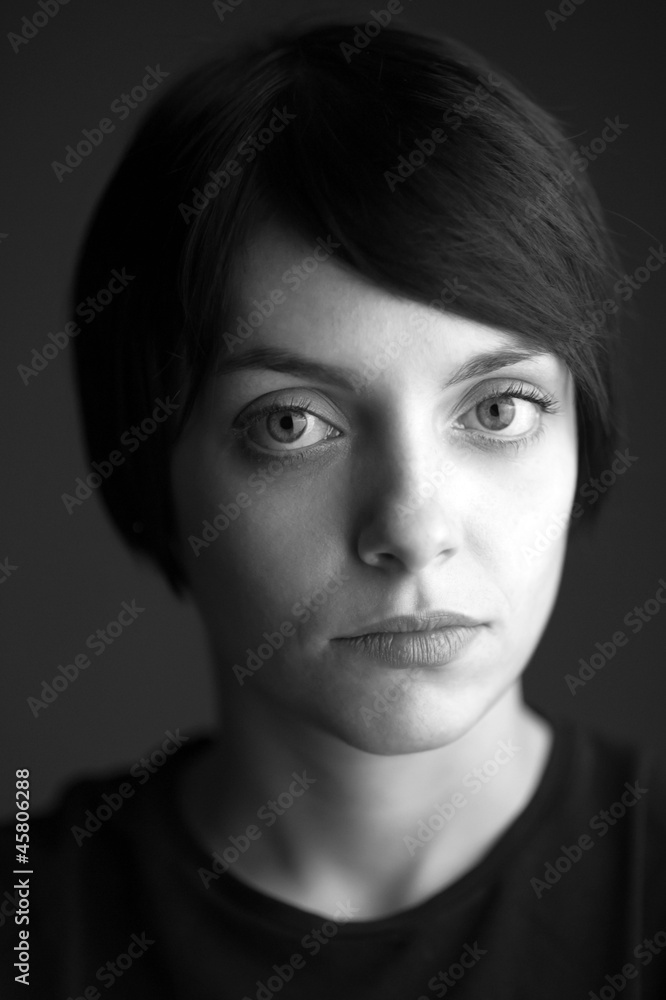 Beautiful woman close up portrait. Black and white image. Beautiful woman close up portrait. Black and white image.