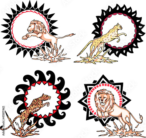 totems - lions and leopards with solar signs