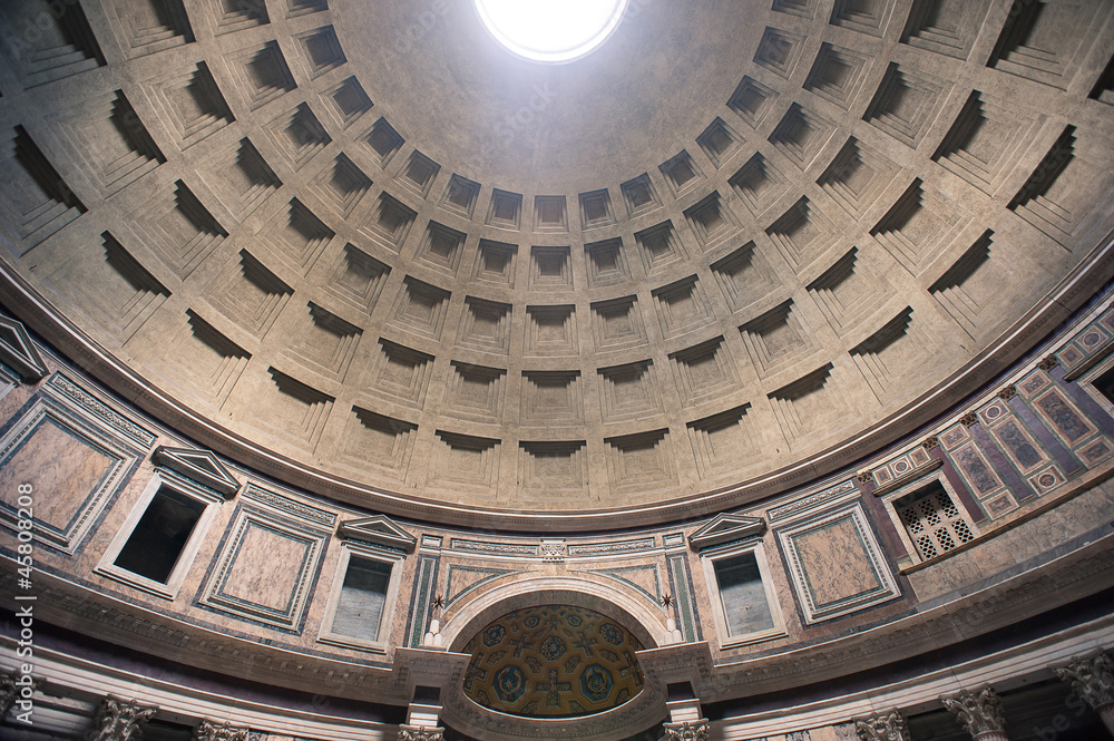 Interior view of the dome of the Pantheon in Rome, Italy.