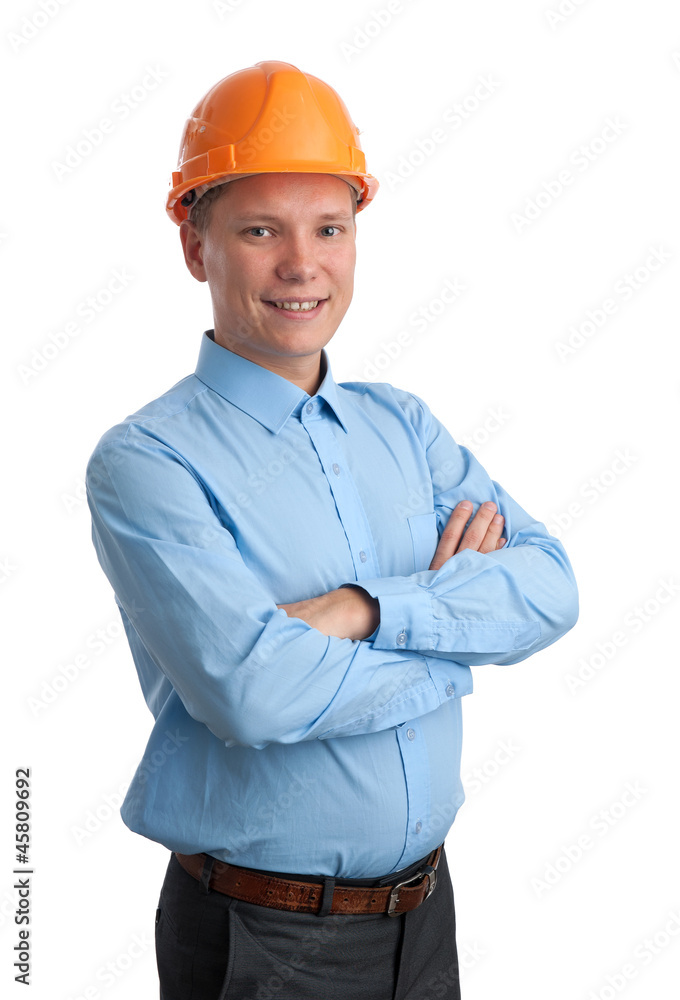 Businessman with construction helmet. Isolated on white Businessman with construction helmet. Isolated on white