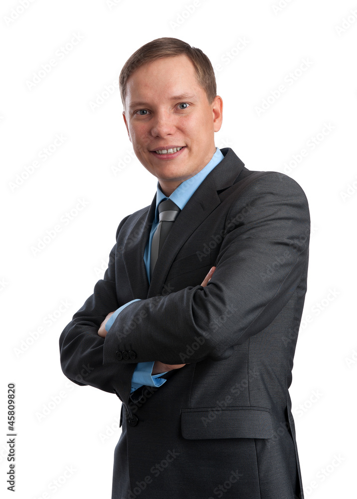smiling businessman with folded hands smiling businessman with folded hands
