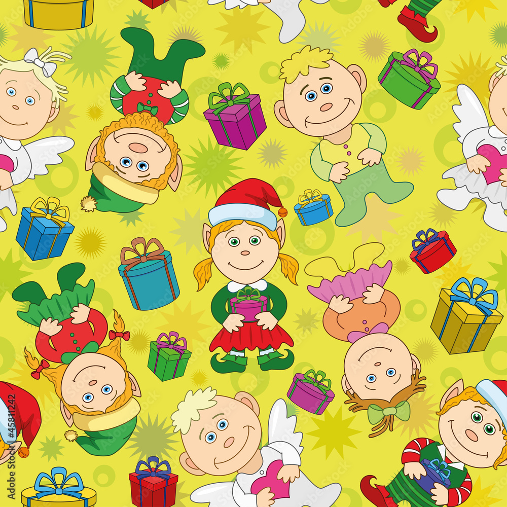 Seamless Christmas background, boys and girls