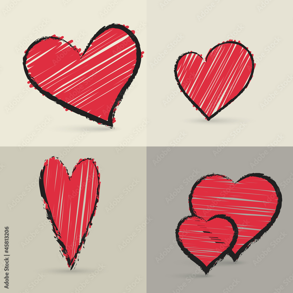 Collection of hand drawed hearts