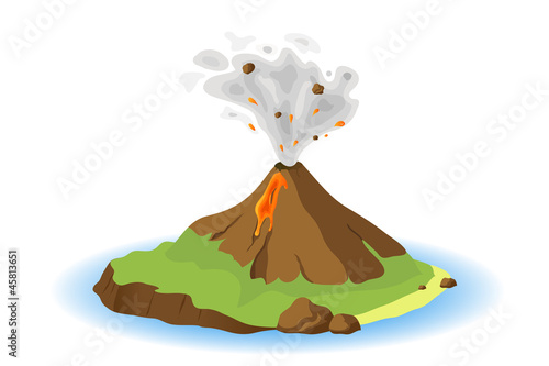 volcano erupting on island, vector illustration