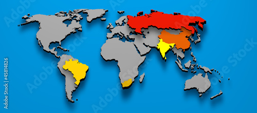 Political map BRICS Brazil China Russia India South AFrica