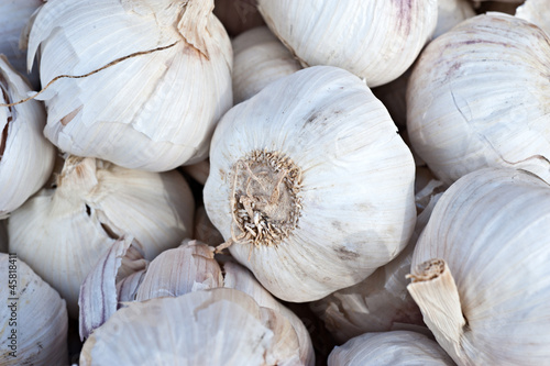 close up of garlic on market stand