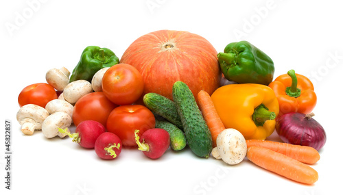 vegetables and mushrooms isolated on white background