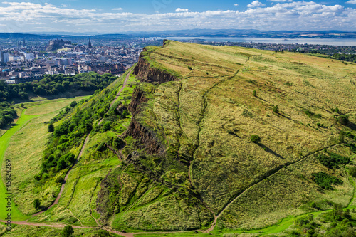 Sunny Edinburgh and green hills in summer photo