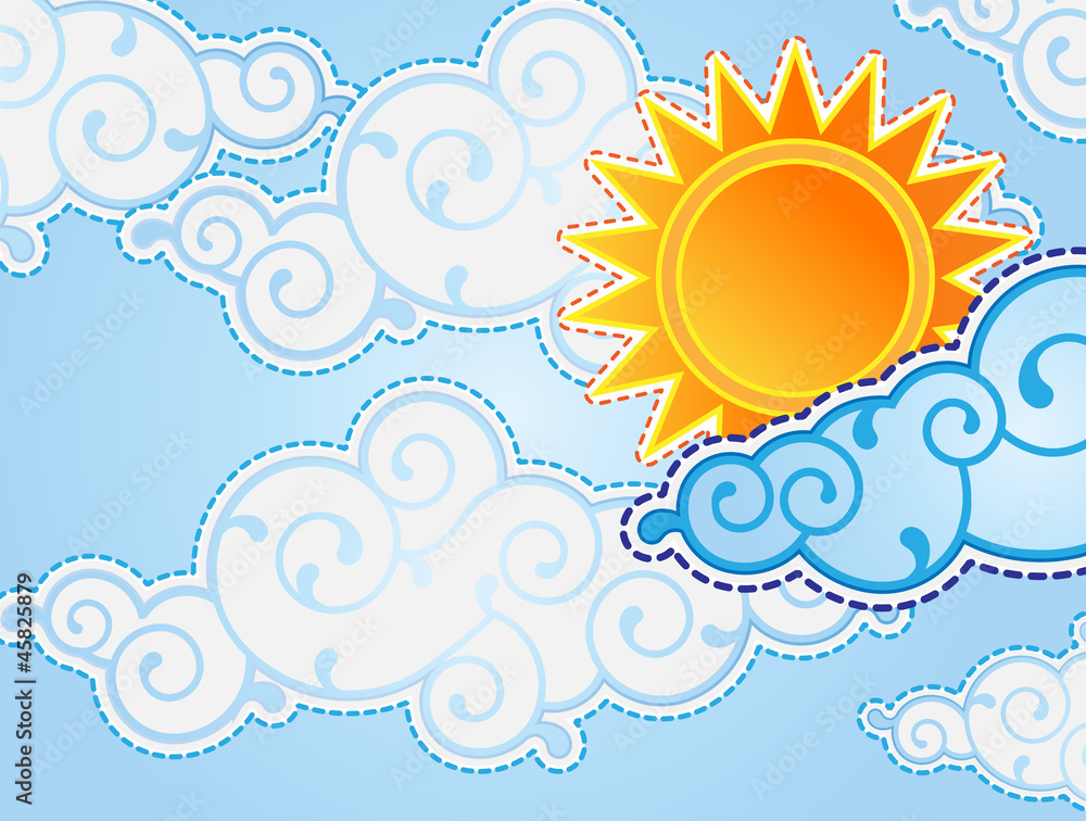Cartoon style sun and clouds Stock Vector | Adobe Stock
