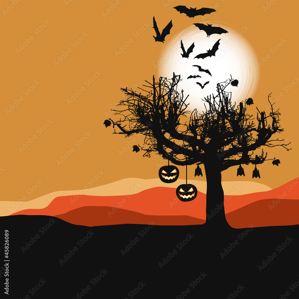 Halloween background - scary tree in full moon