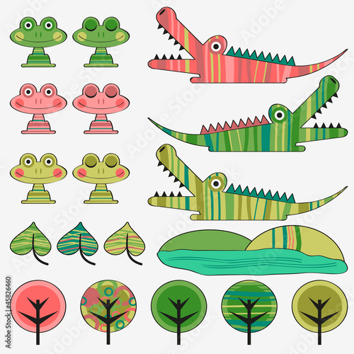 Frog and crocodile cute childish set