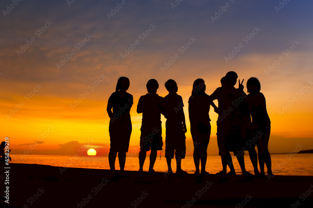 silhouette people on sunset