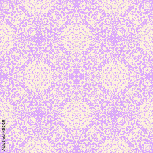 violet seamless ornamental pattern with leafs and flowers