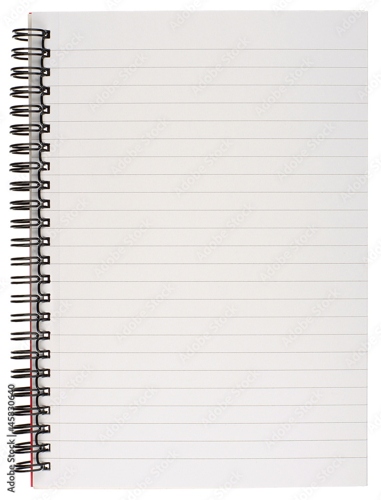 Spiral Bound Lined Notebook Page Isolated on White Spiral Bound Lined Notebook Page Isolated on White