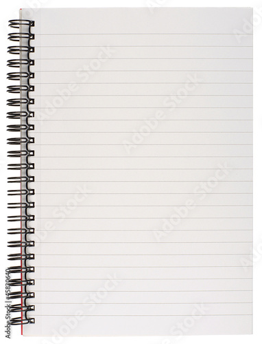 Spiral Bound Lined Notebook Page Isolated on White photo