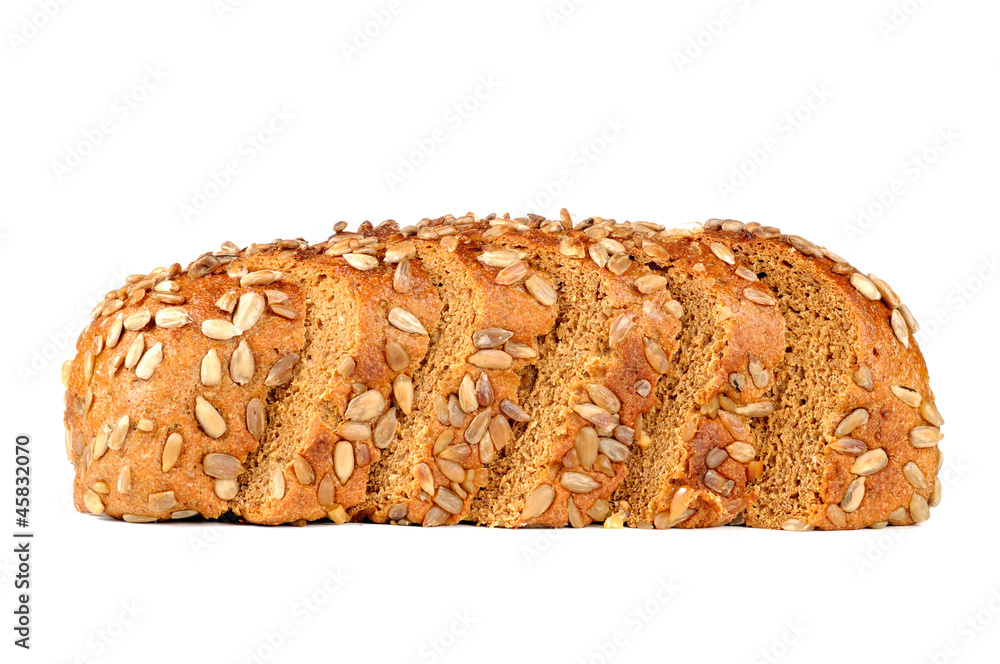 Sliced Bread with Sunflower Seeds Isolated on White Background Sliced Bread with Sunflower Seeds Isolated on White Background