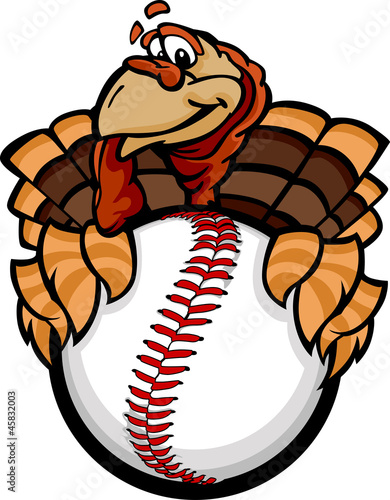 Baseball or Softball Happy Thanksgiving Holiday Turkey Cartoon V
