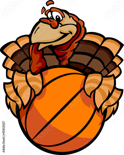 Basketball Happy Thanksgiving Holiday Turkey Cartoon Vector Illu