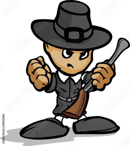 Tough Guy Pilgrim with Gun and Hat Vector Graphic