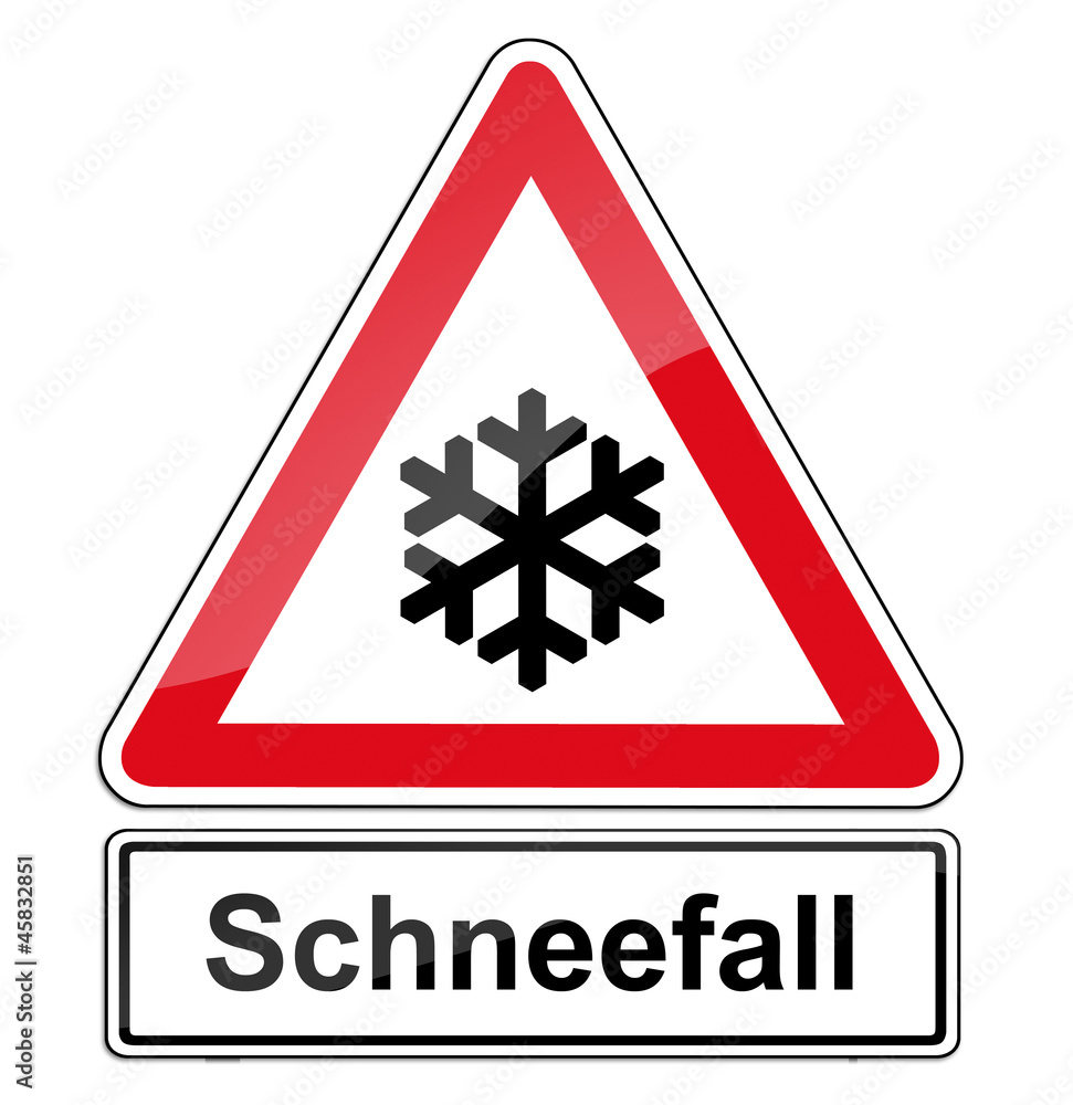 Warnschild RAL 3001 signalrot freigestellt - Schneefall Warnschild RAL 3001 signalrot freigestellt - Schneefall