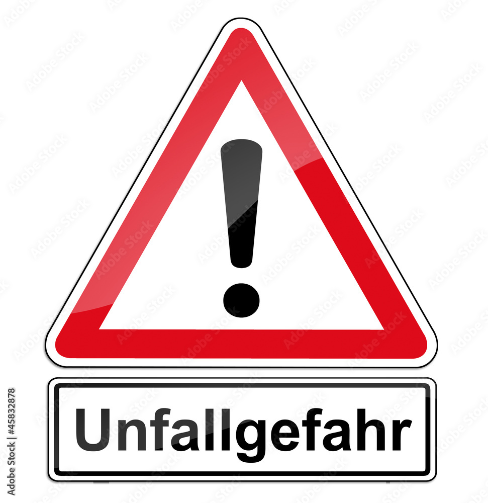 Warnschild RAL 3001 Signalrot freigestellt - Unfallgefahr Warnschild RAL 3001 Signalrot freigestellt - Unfallgefahr
