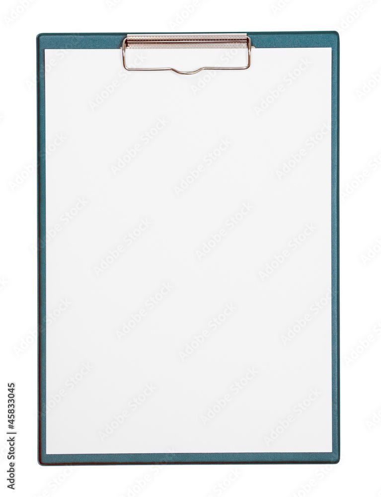 green clipboard with paper sheet with included clipping path green clipboard with paper sheet with included clipping path