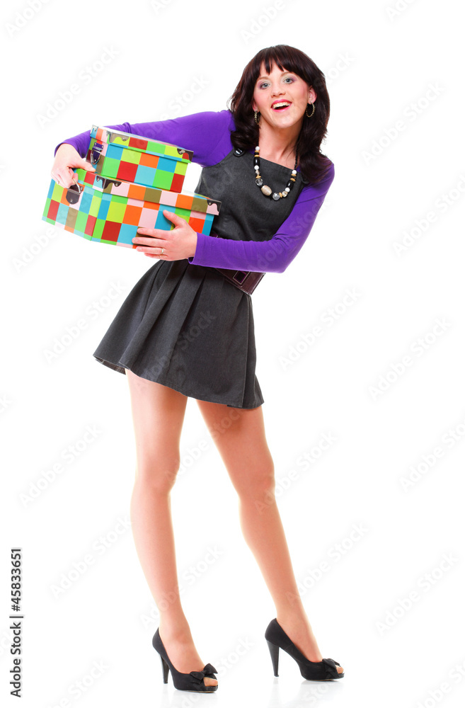 Woman carrying moving boxesYoung woman box isolated Woman carrying moving boxesYoung woman box isolated