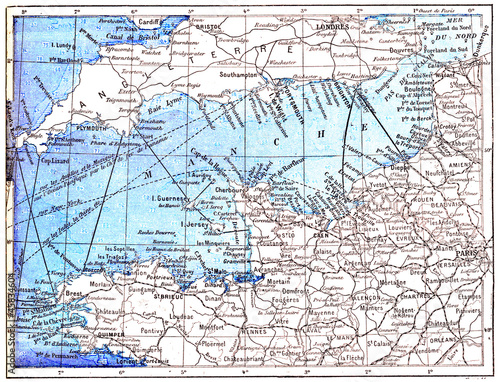 Canvas Print Topographical Map of the English Channel in Manche in Basse-Norm