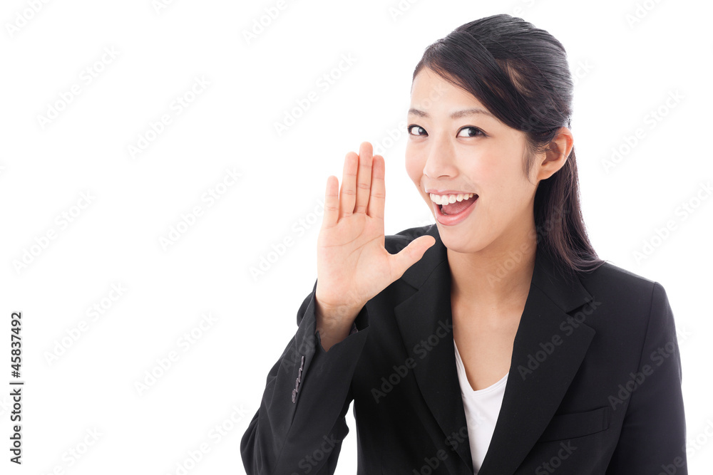 asian businesswoman cheering on white background asian businesswoman cheering on white background