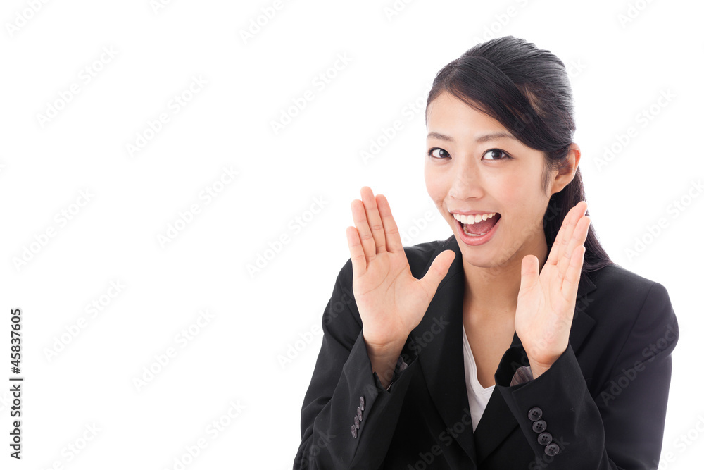 asian businesswoman cheering on white background asian businesswoman cheering on white background