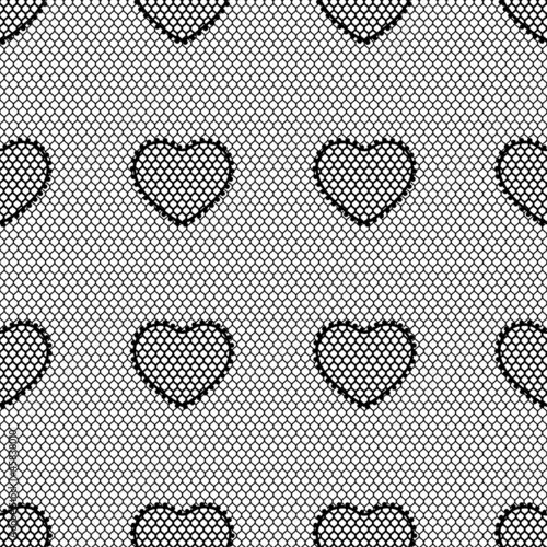 Old lace background, seamless pattern with hearts.