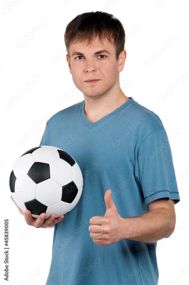 Man with classic soccer ball Man with classic soccer ball