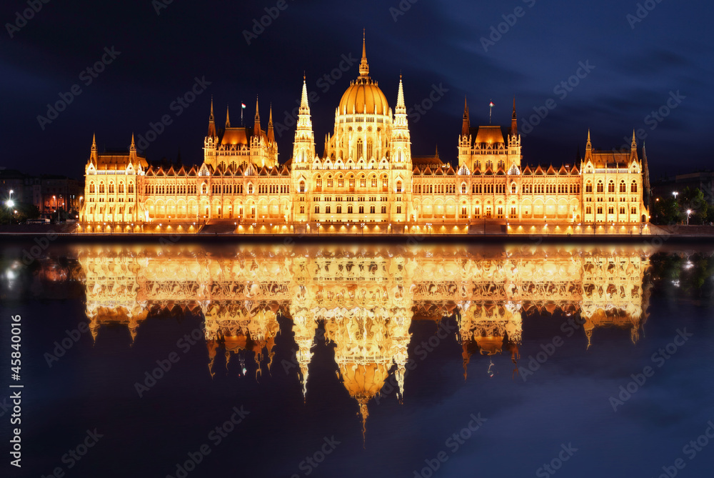 Budapest - Hungarian parliament.with reflection in Danube