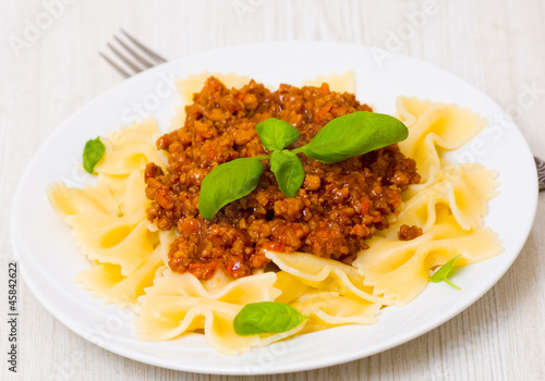 Farfalle pasta with bolognese sauce
