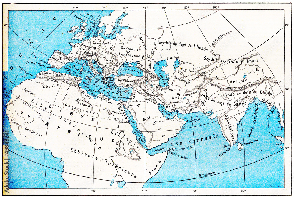 Fototapeta Mapa świata starożytnego Europy, Azji i Afryki, grawerowanie vintage