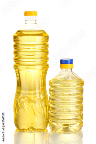 sunflower oil in a plastic bottles isolated on white background