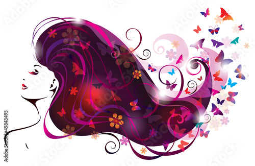 Beautiful Woman and Butterflies.