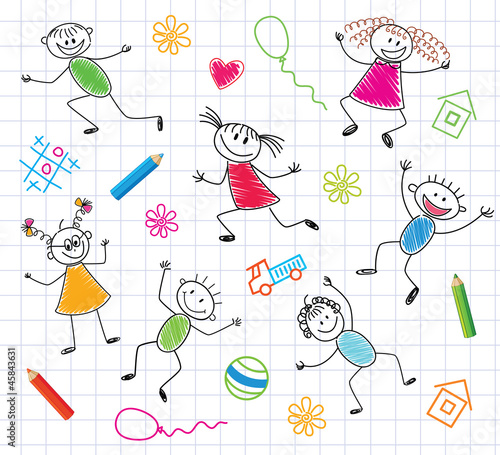 Funny Children. Colorful Background.