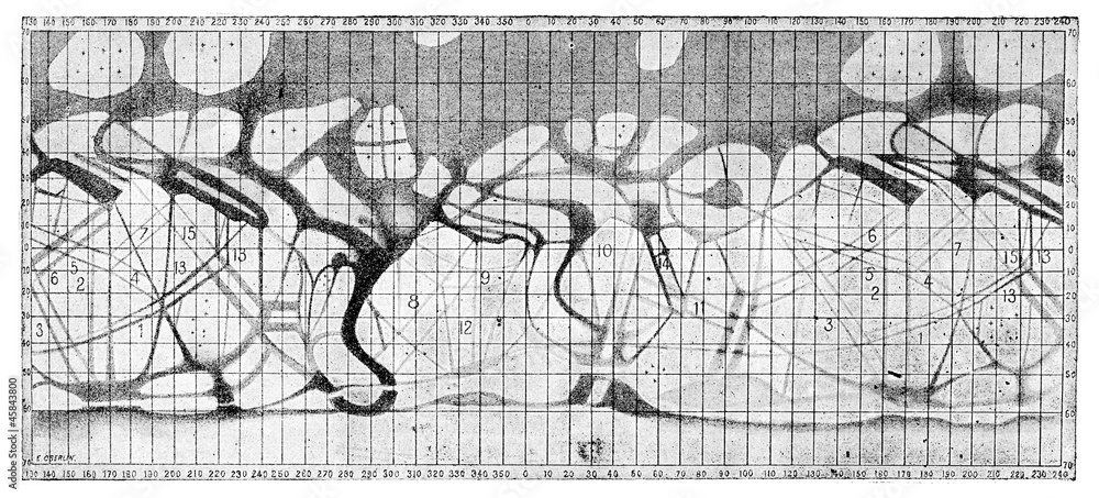 Naklejka premium Historical Map of Planet Mars, vintage engraving