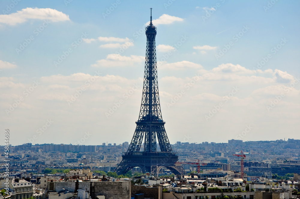 The Eiffel Tower seen from the Arc de Triomphe. Paris.